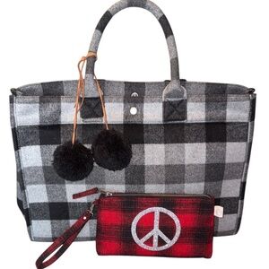 Quilted Koala Kanvas Large Grey and Black Checkered Travel Carryon Tote Bag